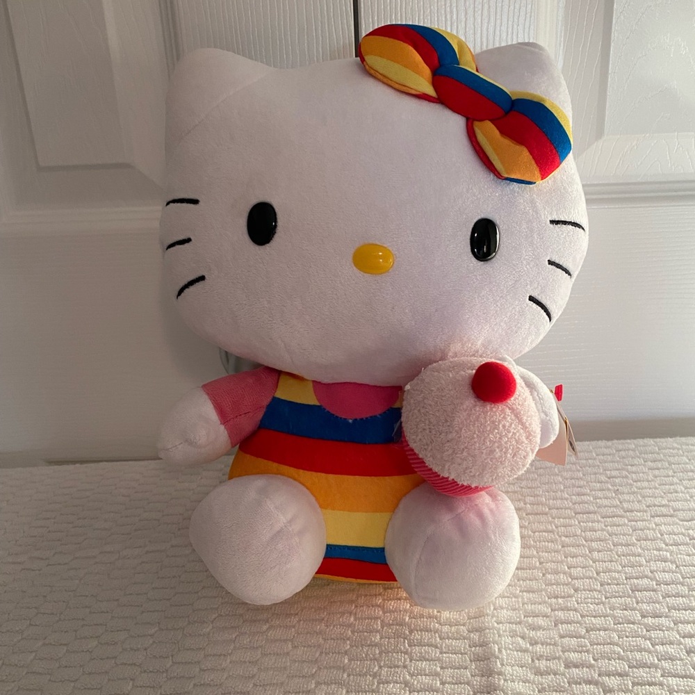 Ty Beanie Buddies Collection Colorful Rainbow Hello Kitty Plush Toy with Cupcake
